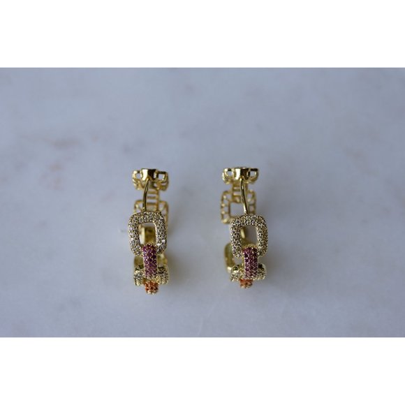 Diamond Pave Chain Link Hoop Earrings, Pave Cuban Link Hoop Earrings - Picture 4 of 5